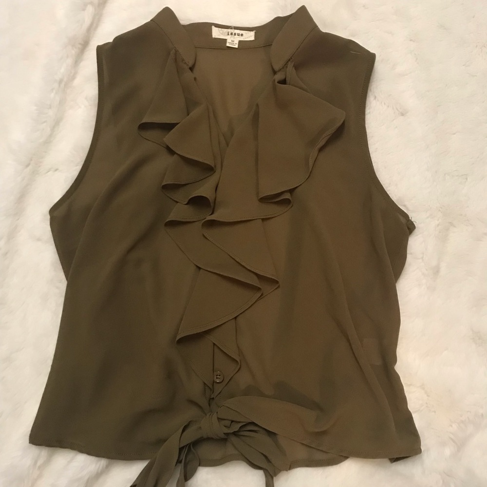 army green ruffle blouse